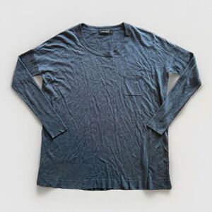 Trouve Womens Crew Neck Sweater Tunic Size Medium Navy Blue Lightweight